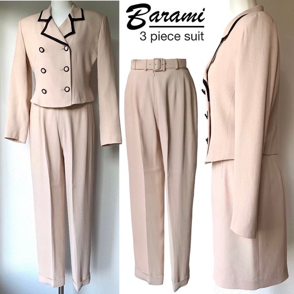 Vintage fitted Double Breasted Blazer+Balloon Leg Trousers+Pencil Skirt Suit - Picture 1 of 8